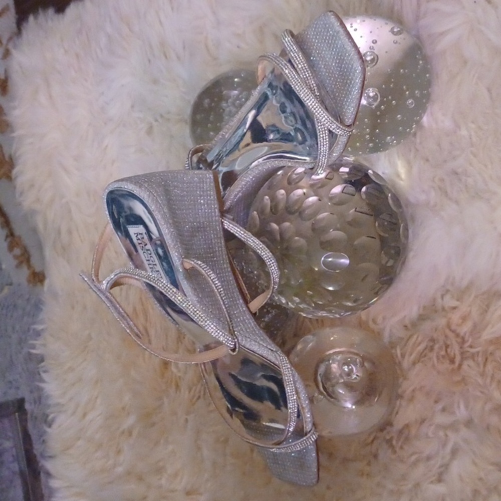 Badgley Mischka Silver Rhinestone Wedge Sandals